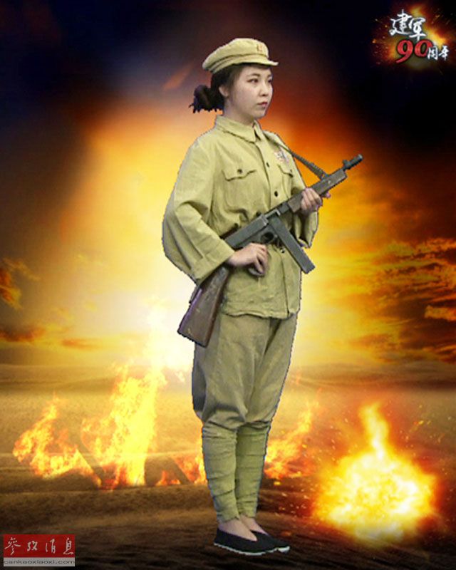 点击图片进入下一页手持m1a1汤普森冲锋枪警戒的解放军女战士.