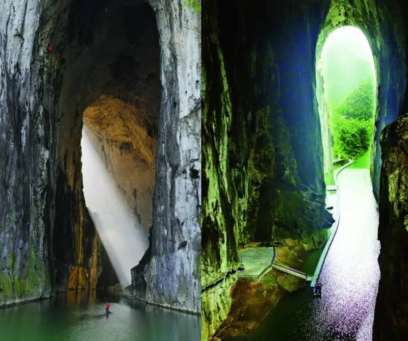 格凸河大穿洞是喀斯特地貌的一处奇观,壁立千仞的峡谷,包围着一片波澜