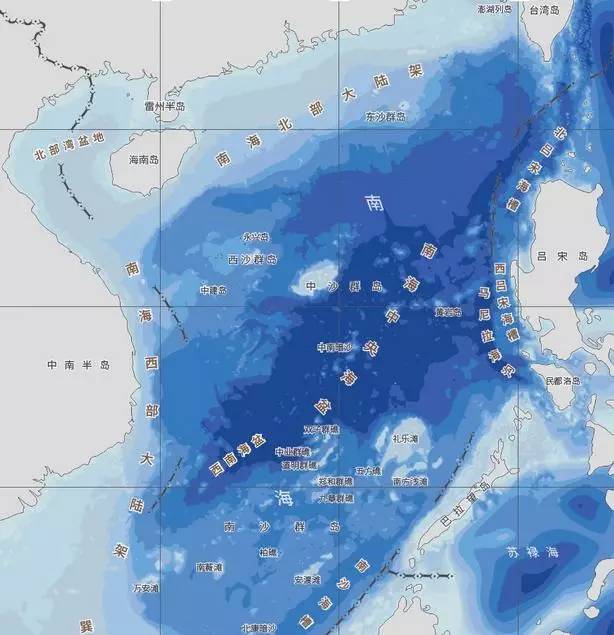 中国南部海域的海底水深情况