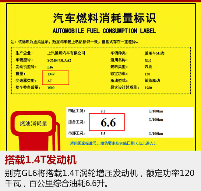 别克GL6搭1.4T发动机 动力超大众途安L