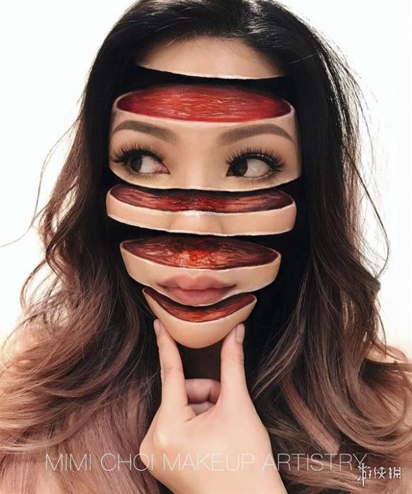 脑洞炸裂!国外美女展示超现实3d立体化妆术 堪比ps