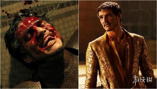 红毒蛇遭到魔山爆眼击而横尸决斗场,扮演"红毒蛇"奥伯伦亲王的佩德罗