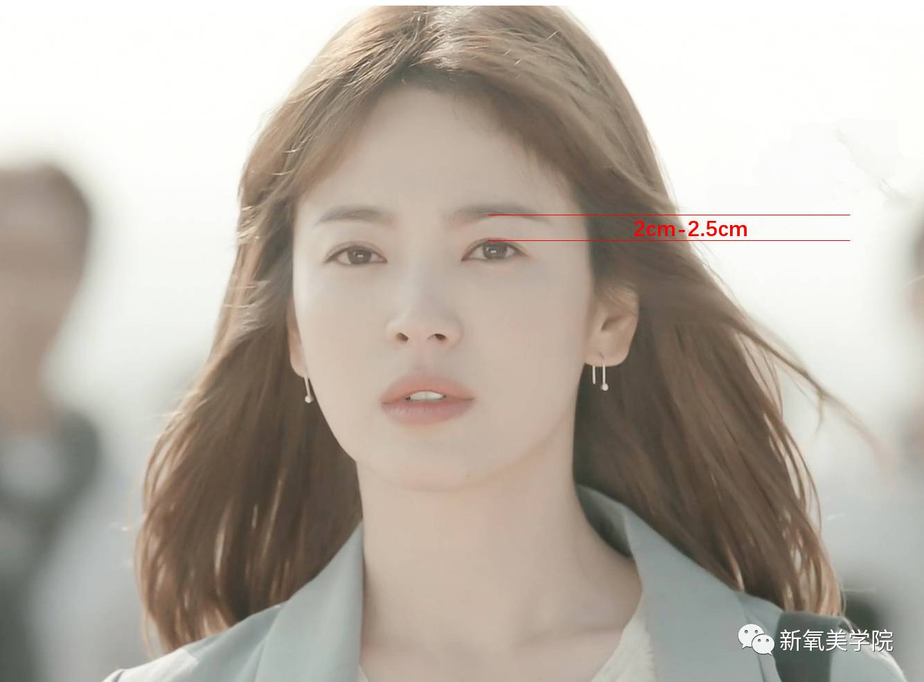 上庭布局里还有眉眼距.睁眼时眼珠和眉毛的距离在2cm-2.