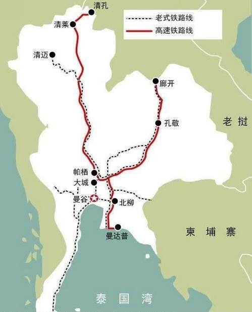  中泰铁路（廊开-曼谷/曼达普）为泛亚铁路中线，而清迈/清孔-曼谷为日泰高铁  资料图
