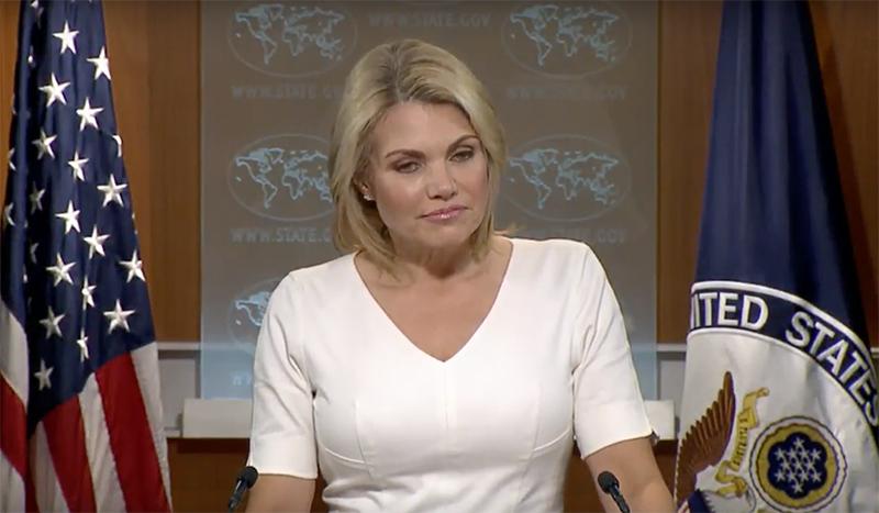 当地时间23日,美国务院新闻发言人诺尔特(heather nauert)在回答央视