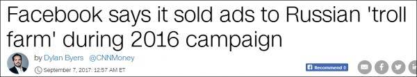 脸书称2016年美国大选期间俄罗斯机构曾花10万美元买政治广告