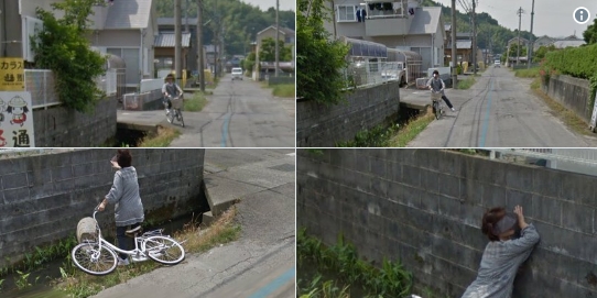 谷歌街景拍下日本大妈掉进水沟画面-图片1