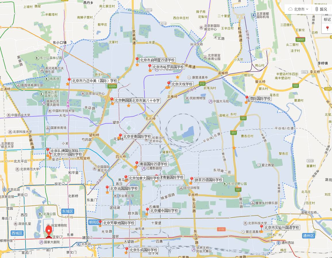 北京朝阳区国际学校地图