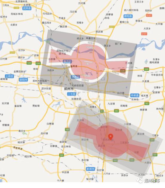 图中另外添加了马头岗机场的净空保护区图(长40km宽27km),覆盖面积