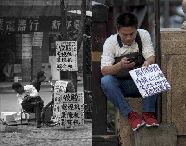 人在广州守株待兔睡门神生意淡薄玩手机