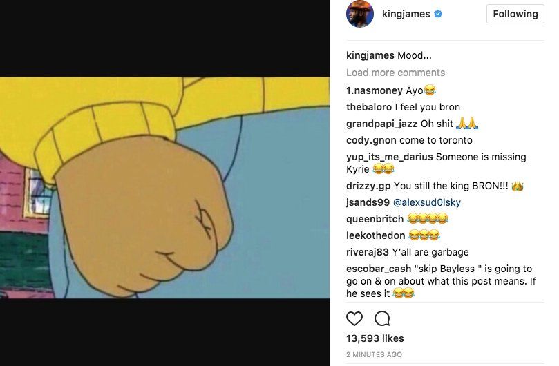 mood!自詹姆斯晒出《亚瑟的拳拳》表情后 骑士豪取11胜1负