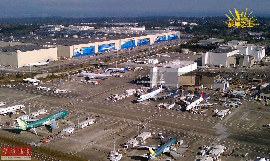 这里可生产除了波音737以外的所有民用客机,图中左上的总装厂房是目前