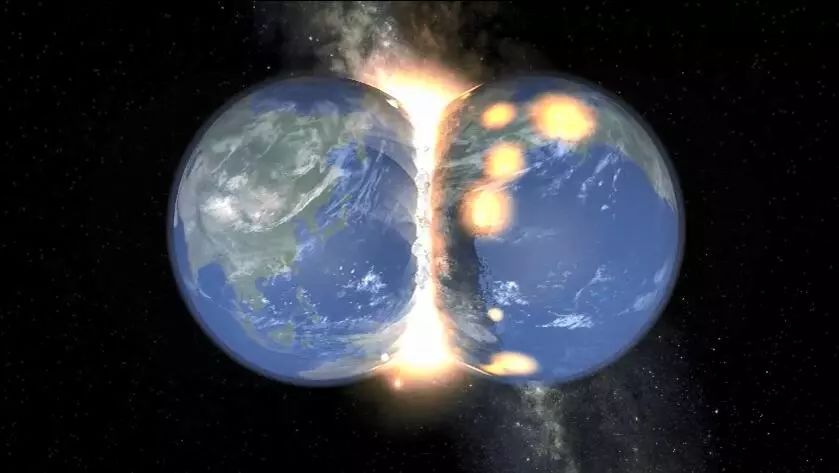两个地球撞在一起是什么样子