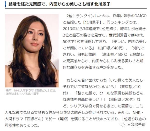直虎》去年是圈外,今年第6位,"眉眼立体,华丽的颜啊";石田百合子和有