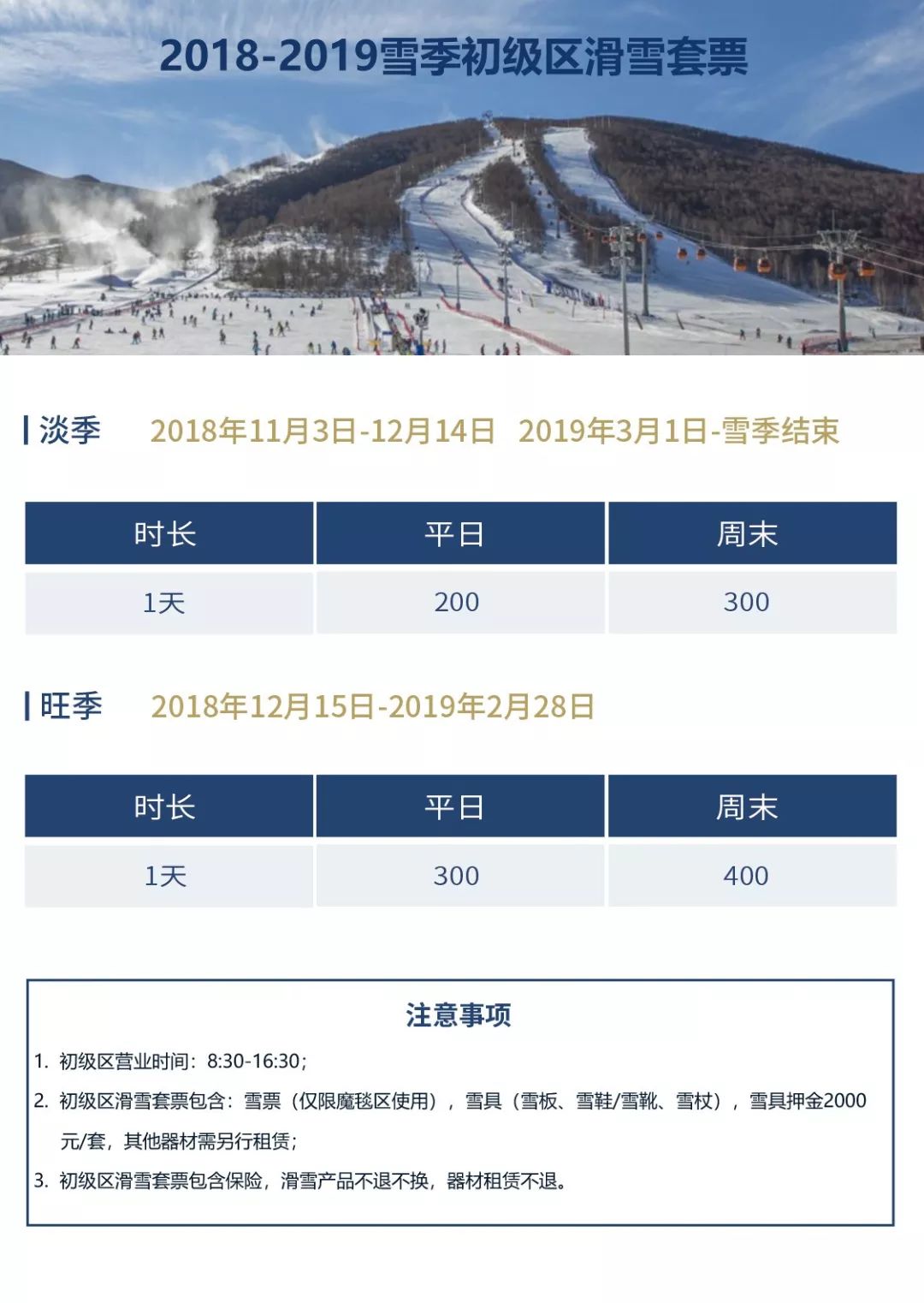 2018-2019雪季崇礼雪场开业时间及雪票价格