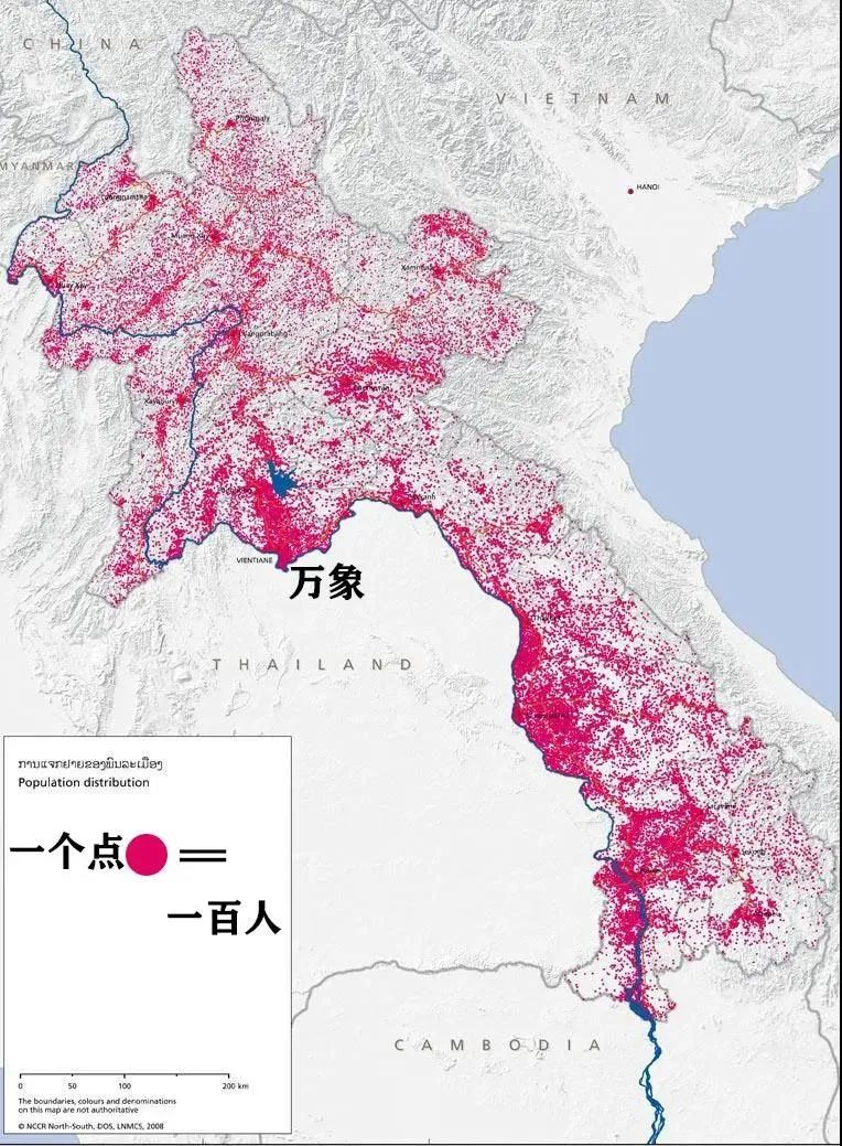 老挝人口分布图这就带来个问题,万象在老,泰边境线周围,处于泰国