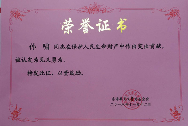 12秒救下跌入站台下儿童孙啸获见义勇为奖