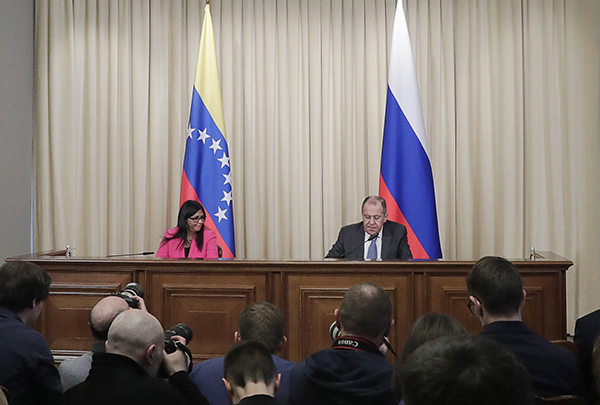 当地时间2019年3月1日，俄罗斯莫斯科，委内瑞拉副总统罗德里格斯访问俄罗斯，会见俄罗斯外长拉夫罗夫。东方IC 图