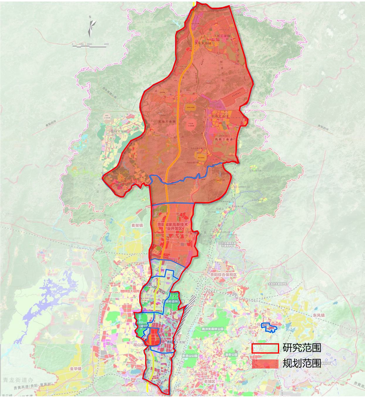 87平方公里,包括高新区金阳园,沙文园,动力小镇,大健康城和修文县扎佐