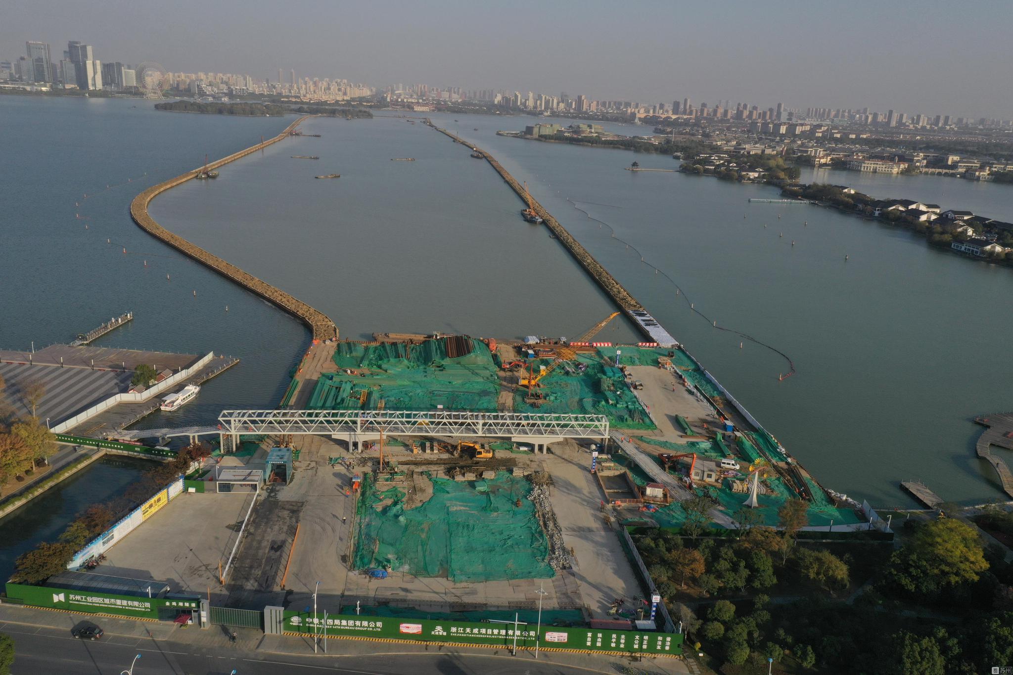 苏州金鸡湖隧道一期围堰合龙 未来400秒穿越金鸡湖