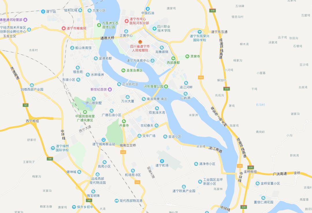 遂宁市区图 图片来源：百度地图