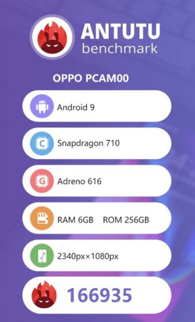 OPPO Reno标准版跑分曝光:搭载骁龙710处理