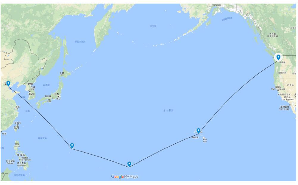 第一段飞行时间接近6个小时,飞机在雨中降落夏威夷檀香山机场.