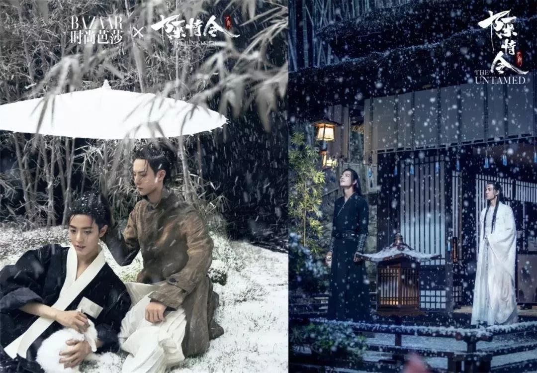 左:《陈情令》与《时尚芭莎》合作的写真右:《陈情令》剧照《陈情令》