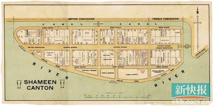 从1900年的沙面地图上可看到,南街与江之间沿岸一线都标记有"