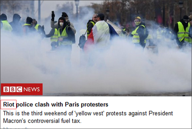 BBC甚至在标题中直呼抗议活动为“暴乱”(riots) 截图自BBC