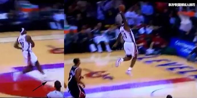 图解詹姆斯超强的身体:实战罚球线起跳暴扣,一