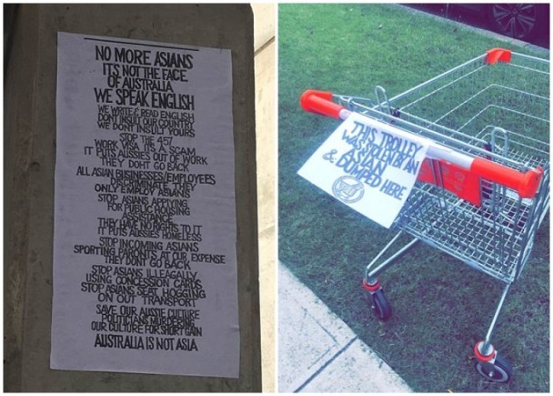 澳洲街头现歧视亚裔海报 因错字连篇反被讽