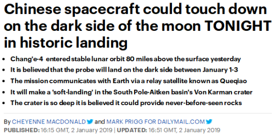 嫦娥四号成功登陆月背外媒这两个太空大国都没做到