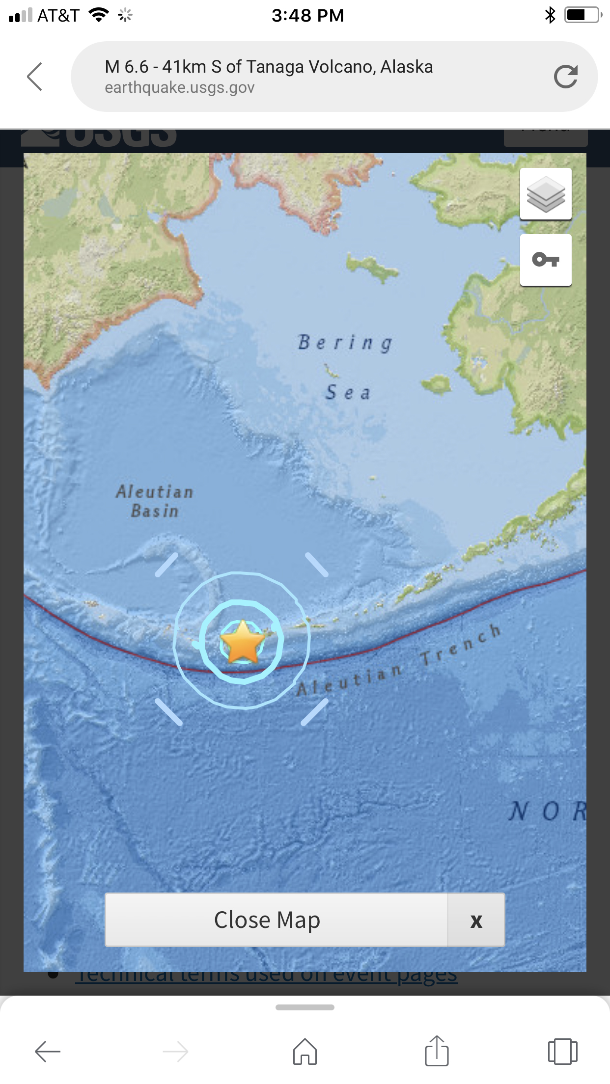 美国阿拉斯加塔纳加火山以南41公里处发生6.6级地震