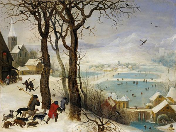 《雪中狩猎》,小彼得61勃鲁盖尔, (1564-1638)17世纪,木板油画澎湃