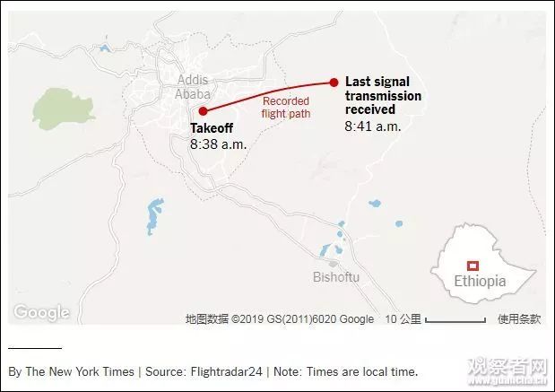 埃航302于8：38起飞，8：41后失联  图源：《纽约时报》