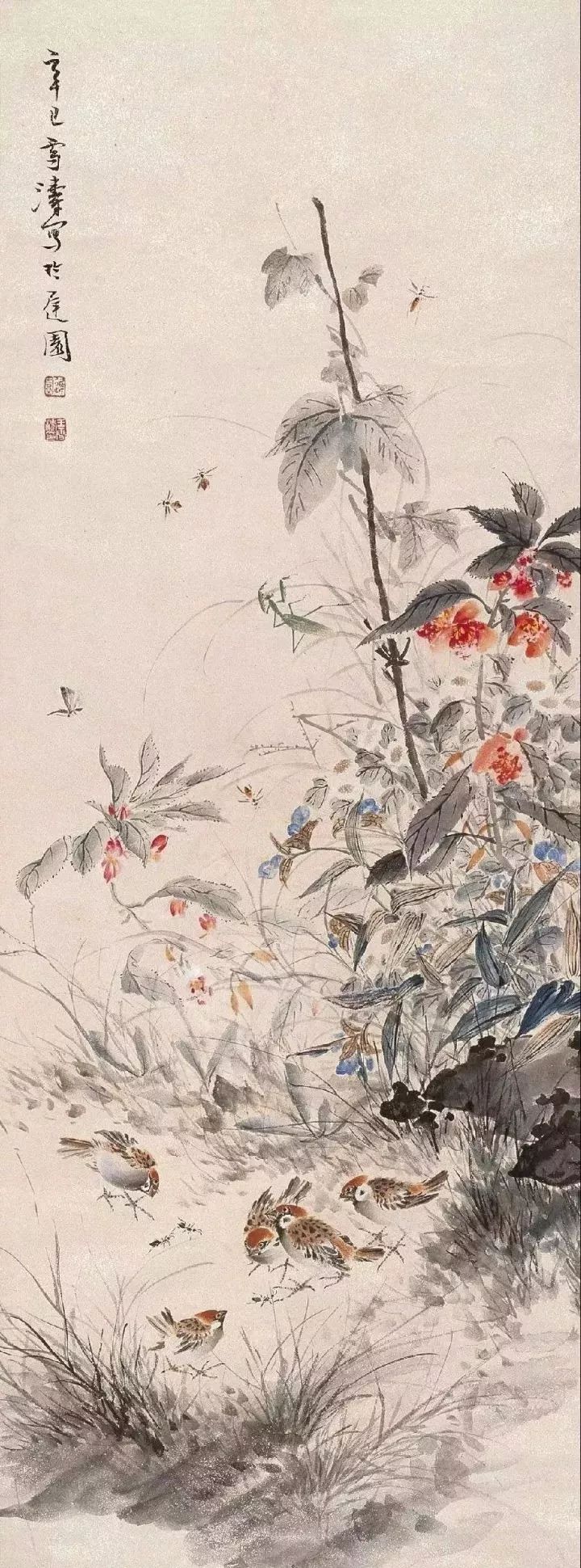 王雪涛 繁花麻雀王雪涛善于描绘花鸟世界的丰富多彩和活泼生气,尤善于