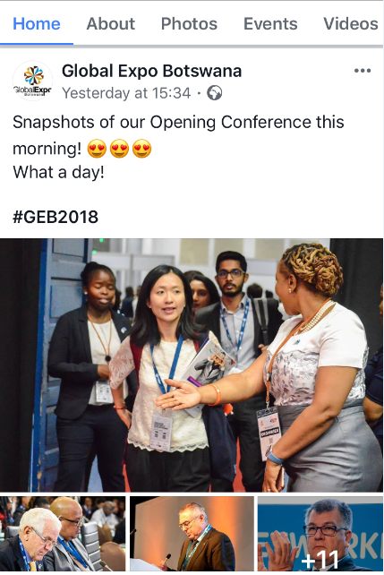 《环球时报》记者登上博茨瓦纳2018全球博览会官方社交媒体宣传主页。