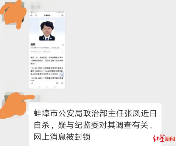网传消息，张凤因被查自尽