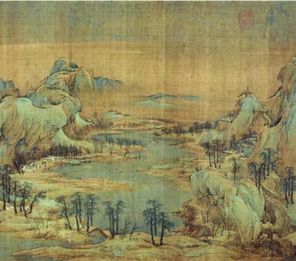 赵伯驹《江山秋色图》局部,第一段江流 同样值得注意的是,北宋后期