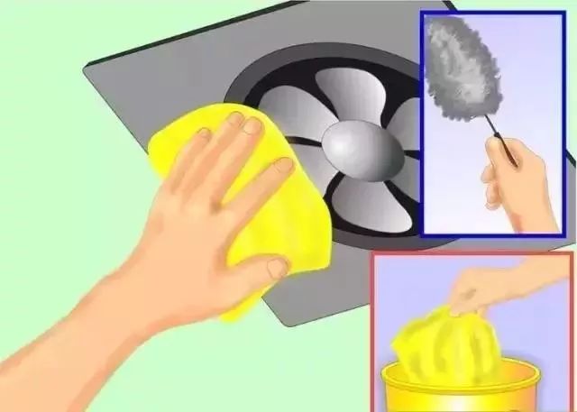 2,抹布在肥皂水中浸湿,拧干后仔细擦洗扇叶和通风口.