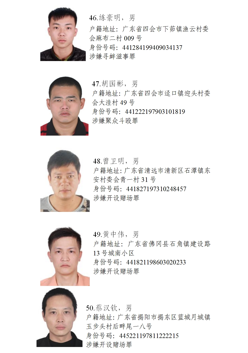 广东公开悬赏50名在逃黑恶势力犯罪嫌疑人