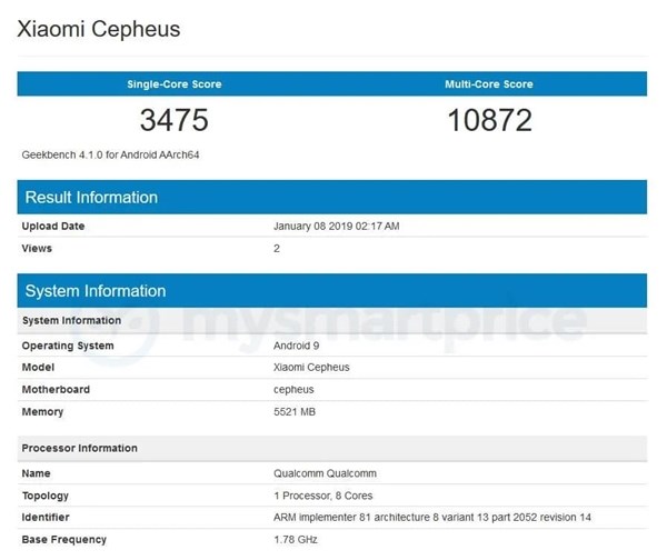 小米仙王座新机现身Geekbench :CPU比骁龙845快40%