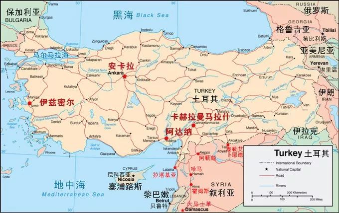形象的描述了土耳其的地理位置及国土形状.