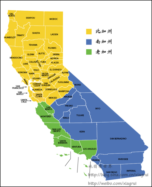 美国加州行政区划图图片