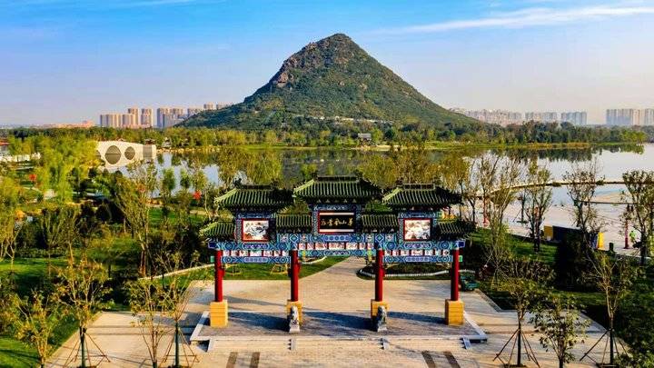 无人机航拍华山公园,鹊华秋色图呈现眼前