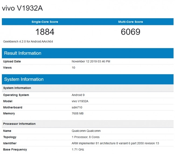 vivo S5现身GeekBench 搭载骁龙712+8GB内存