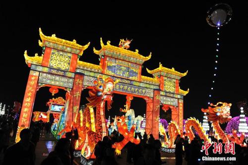 重庆铜梁中华龙灯艺术节，游客观看花灯。