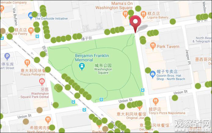 不过,找到华盛顿广场公园的所在,却发现图中只显示了一排街道边的印度