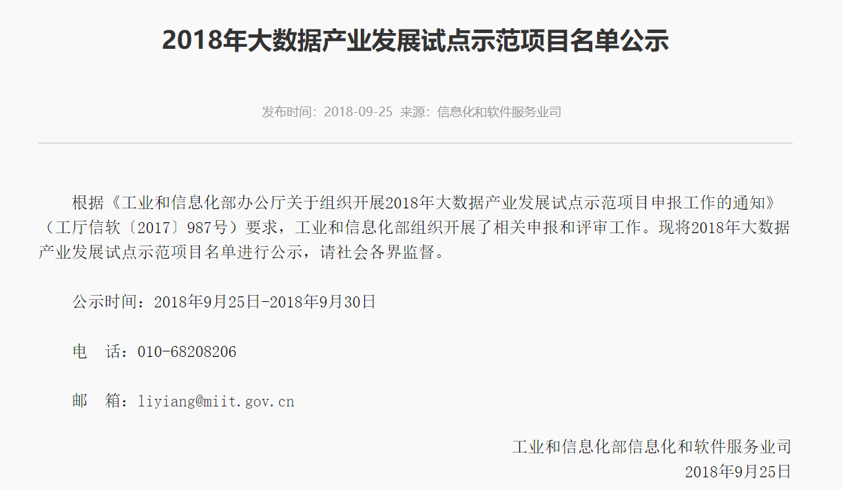 2018年大数据产业发展试点示范项目名单|大数